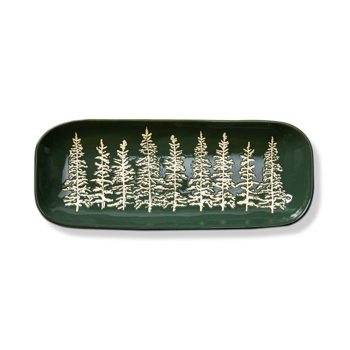 Wilde Pine Forest Tree Dark Green Rectangle Serving Platter, 16